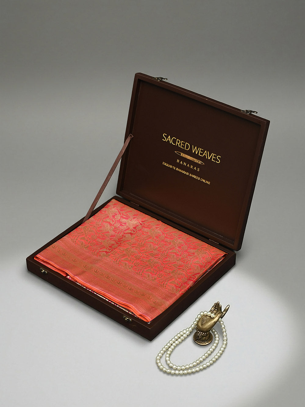 Pink Orange Silk Brocade Handloom Banarasi Saree