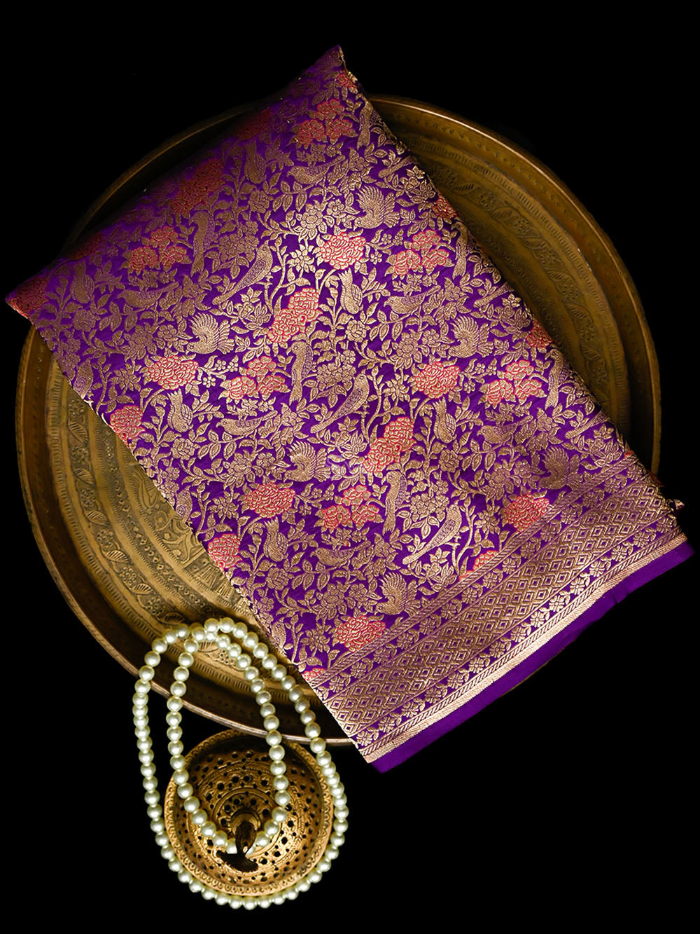 Purple Meenakari Silk Brocade Handloom Banarasi Saree