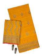 Mustard Booti Dupion Silk Handloom Banarasi Suit - Sacred Weaves