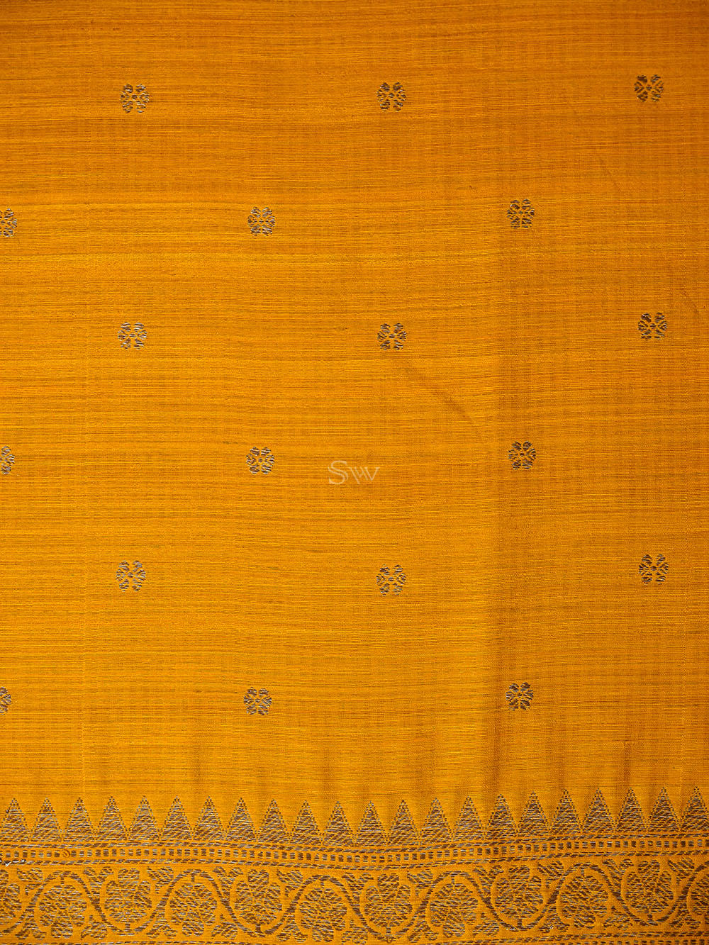 Mustard Booti Dupion Silk Handloom Banarasi Suit - Sacred Weaves