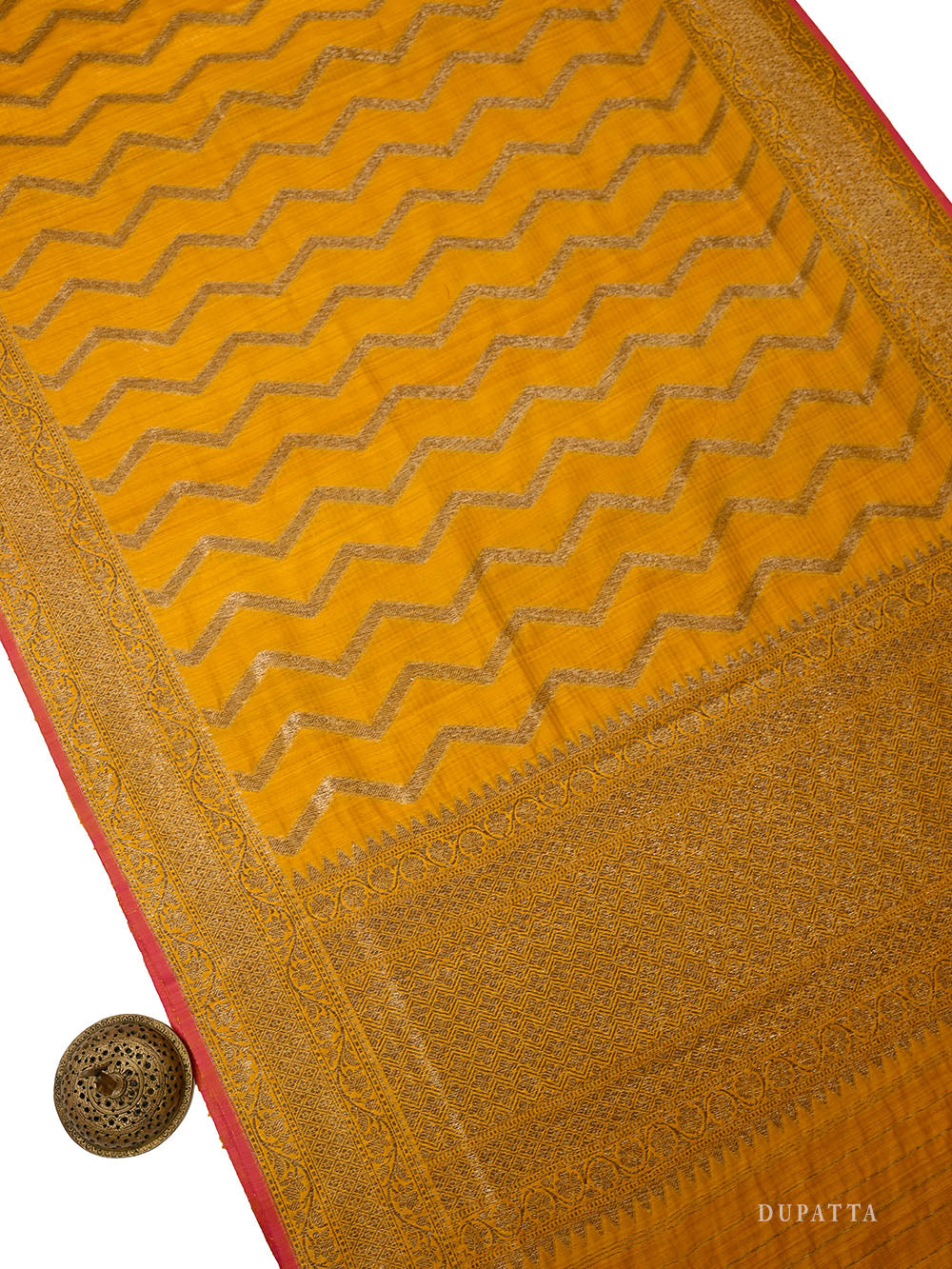 Mustard Booti Dupion Silk Handloom Banarasi Suit - Sacred Weaves