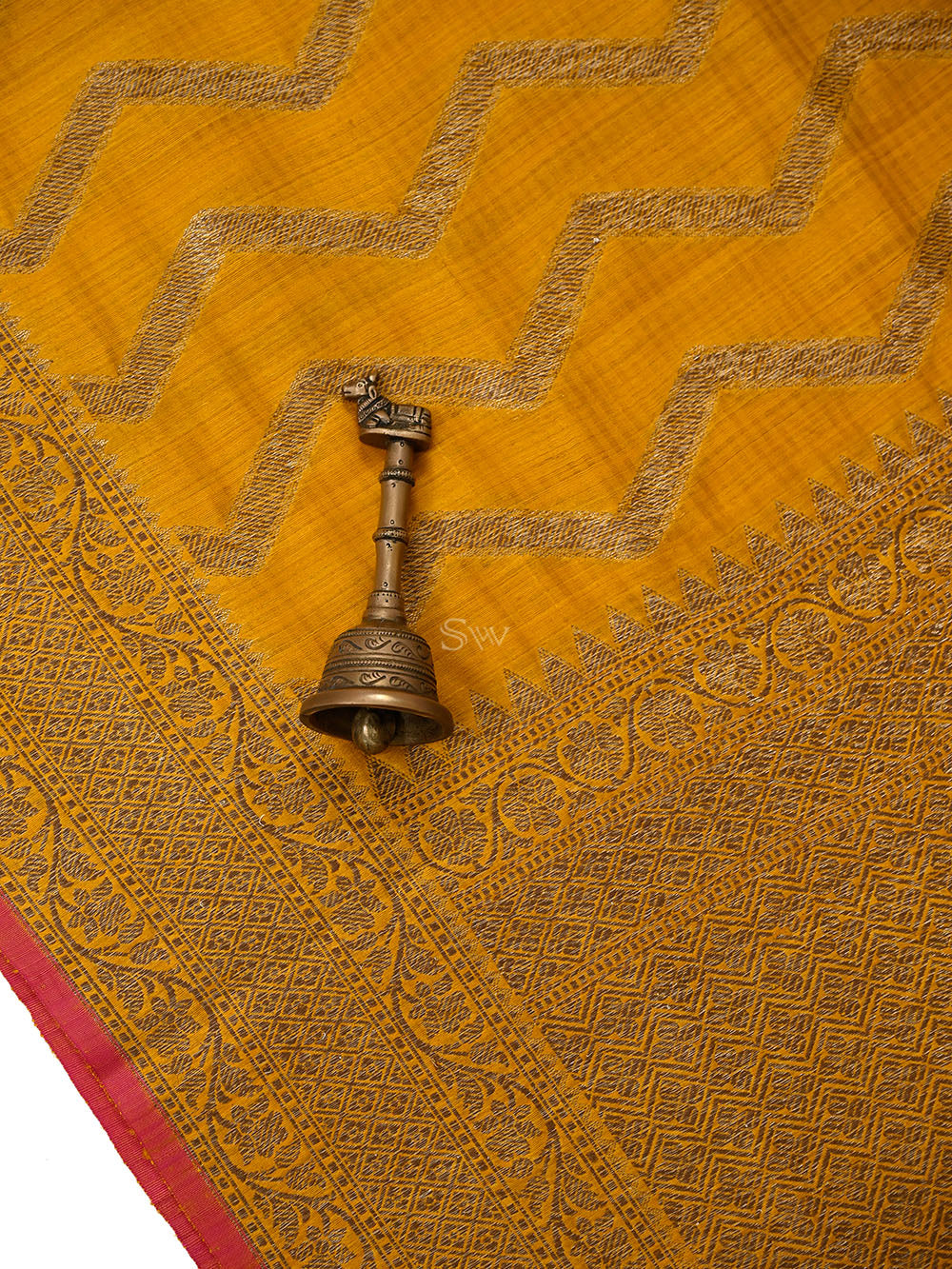 Mustard Booti Dupion Silk Handloom Banarasi Suit - Sacred Weaves