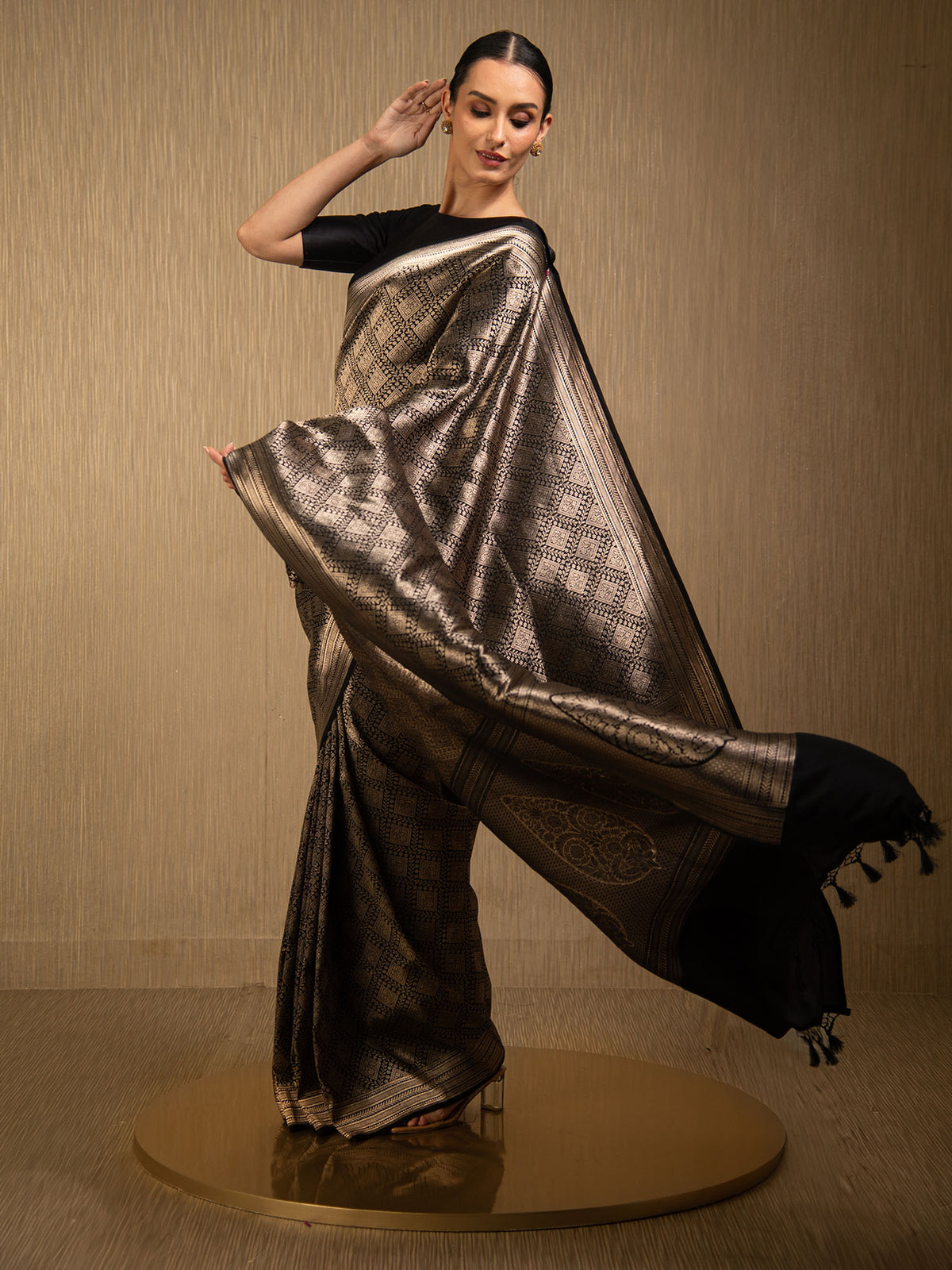 Black Silk Brocade Handloom Banarasi Saree
