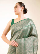 Bottle Green Meenakari Silk Brocade Handloom Banarasi Saree - Sacred Weaves