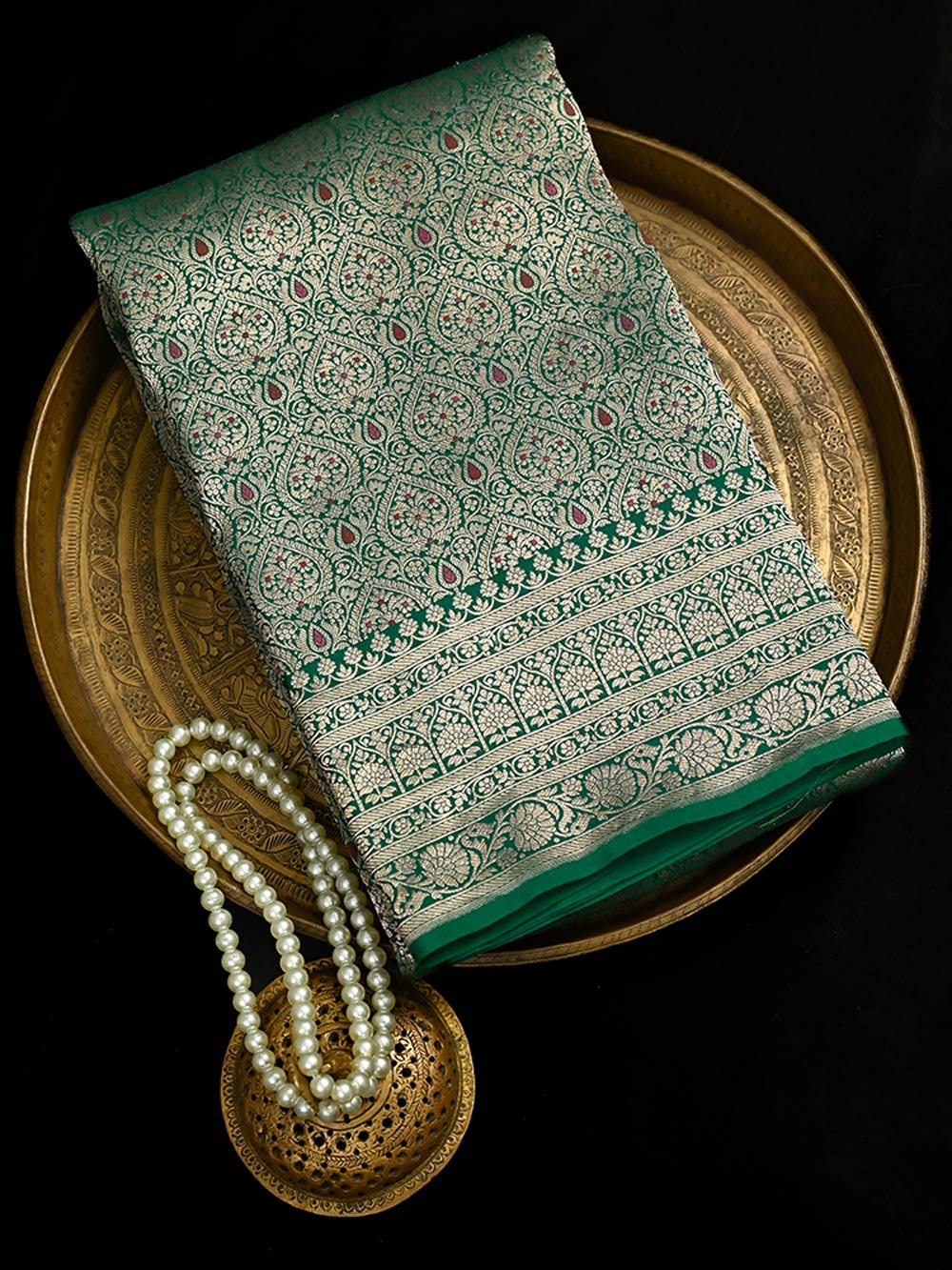 Bottle Green Meenakari Silk Brocade Handloom Banarasi Saree - Sacred Weaves