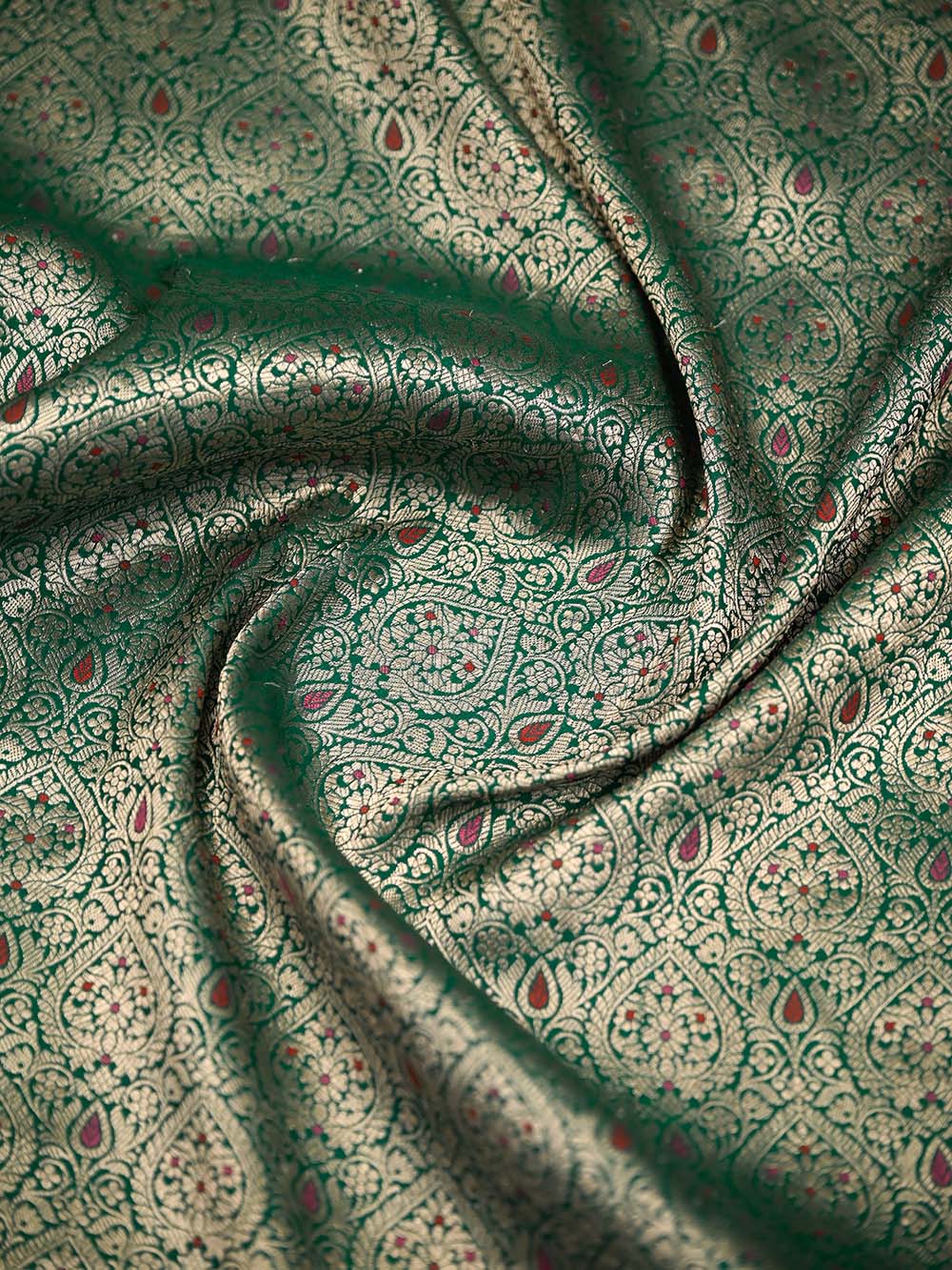 Bottle Green Meenakari Silk Brocade Handloom Banarasi Saree - Sacred Weaves