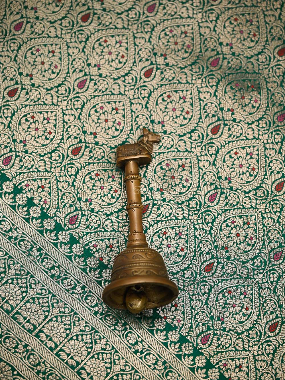 Bottle Green Meenakari Silk Brocade Handloom Banarasi Saree - Sacred Weaves