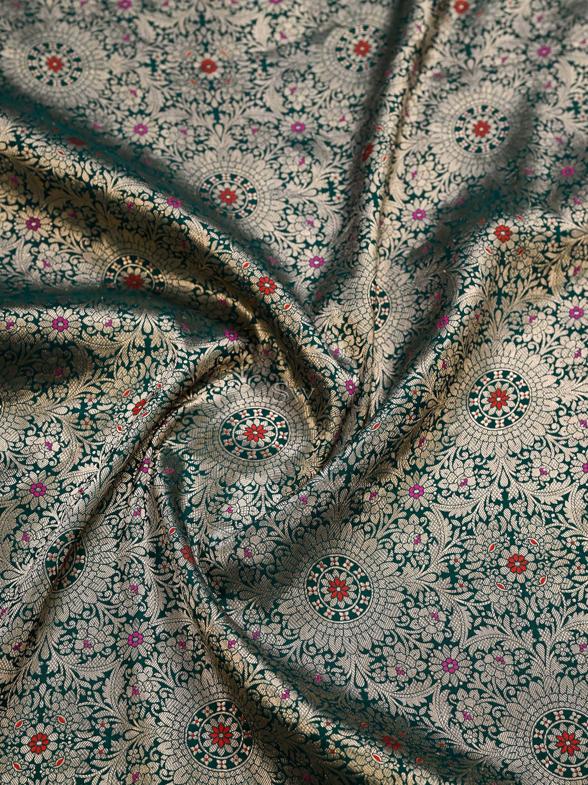 Teal Green Meenakari Silk Brocade Handloom Banarasi Saree