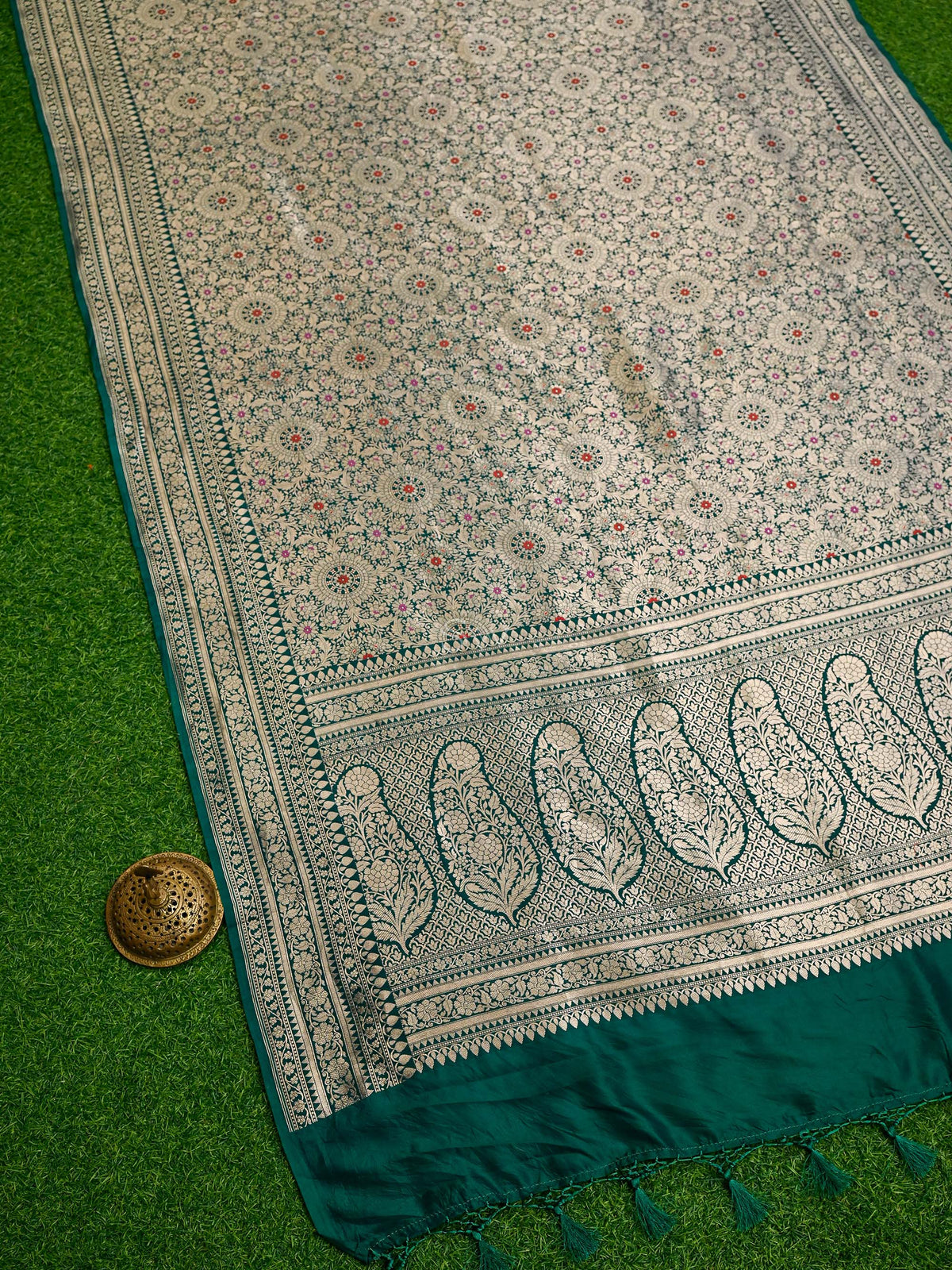 Teal Green Meenakari Silk Brocade Handloom Banarasi Saree