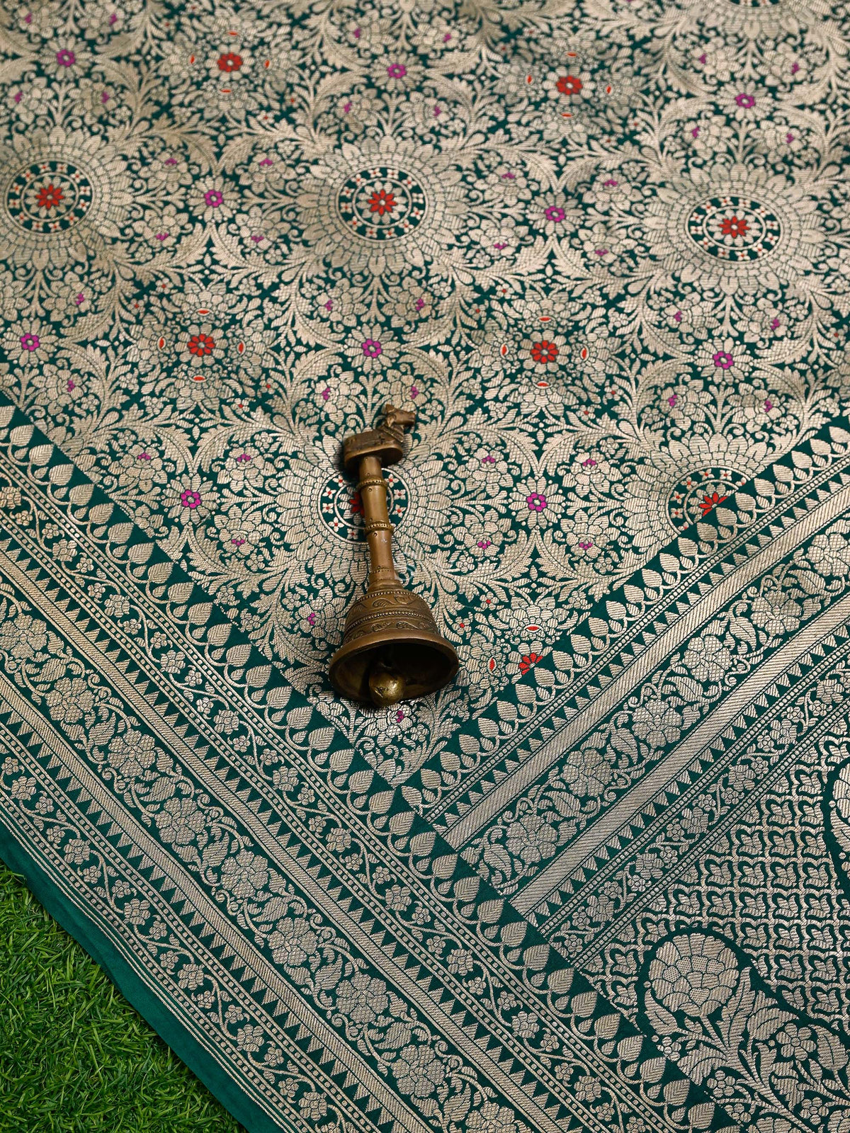 Teal Green Meenakari Silk Brocade Handloom Banarasi Saree