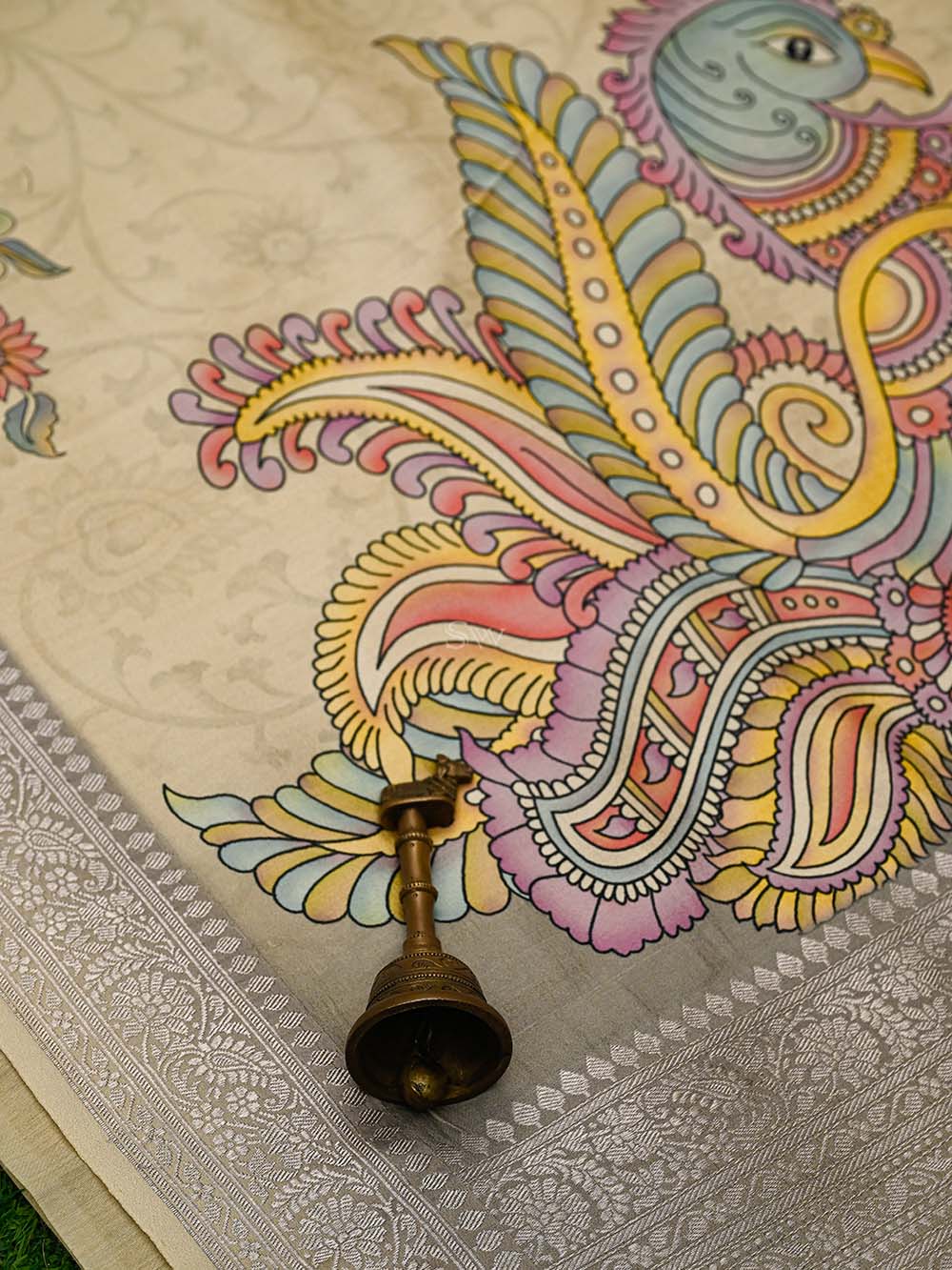 Beige Booti Moonga Tussar Silk Handloom Banarasi Suit - Sacred Weaves