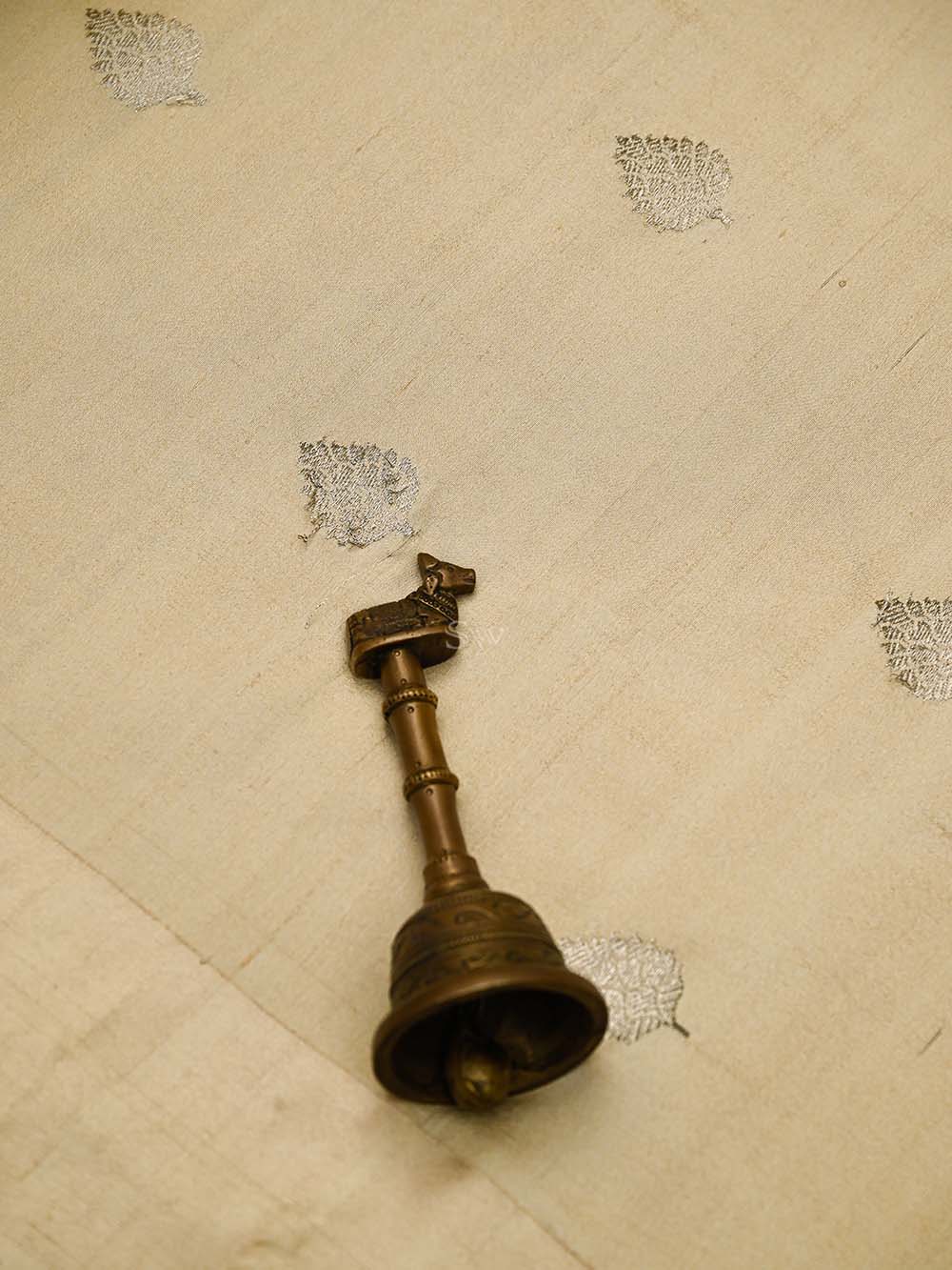 Beige Booti Moonga Tussar Silk Handloom Banarasi Suit - Sacred Weaves