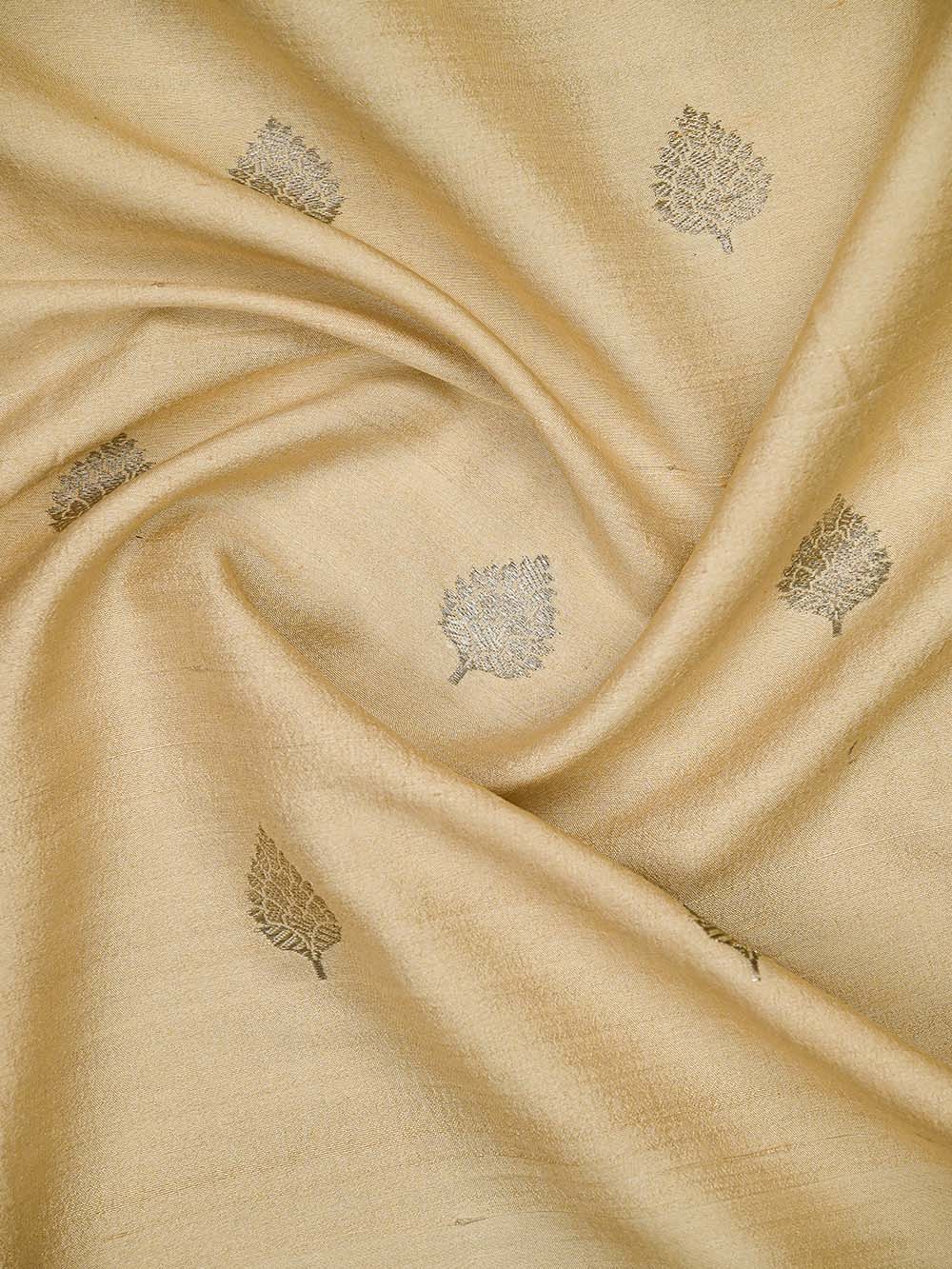 Beige Booti Moonga Tussar Silk Handloom Banarasi Suit - Sacred Weaves