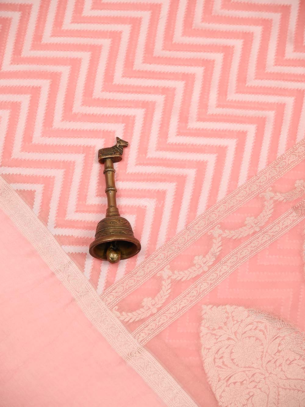 Pastel Pink Organza Handloom Banarasi Saree - Sacred Weaves