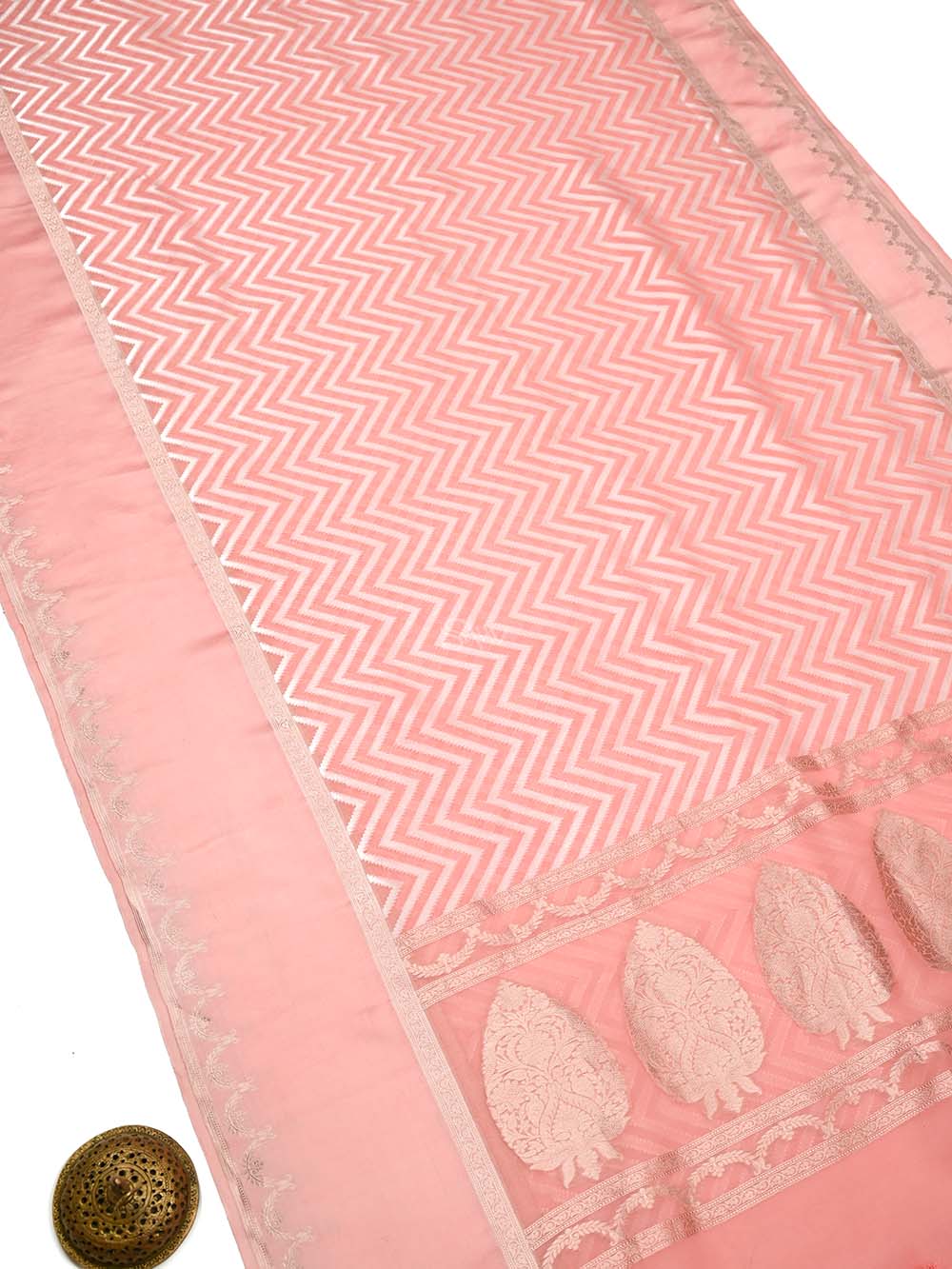Pastel Pink Organza Handloom Banarasi Saree - Sacred Weaves