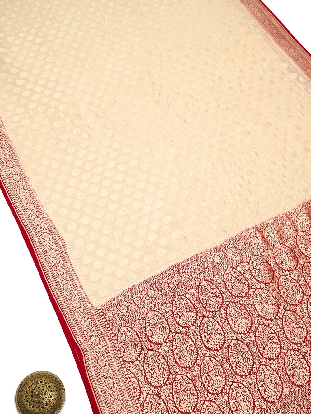 Cream Booti Khaddi Georgette Handloom Banarasi Saree - Sacred Weaves