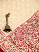 Cream Booti Khaddi Georgette Handloom Banarasi Saree - Sacred Weaves