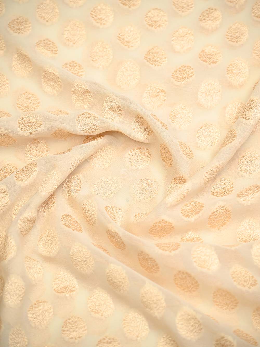Cream Booti Khaddi Georgette Handloom Banarasi Saree - Sacred Weaves
