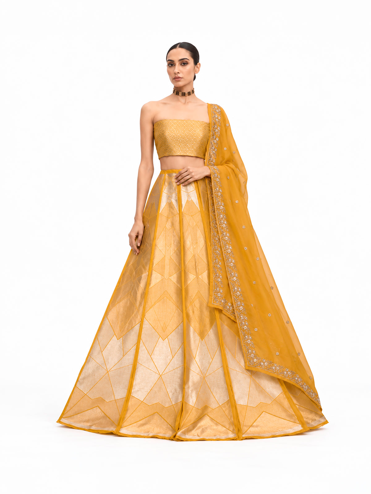 Yellow Silk Handloom Banarasi Lehenga - Sacred Weaves