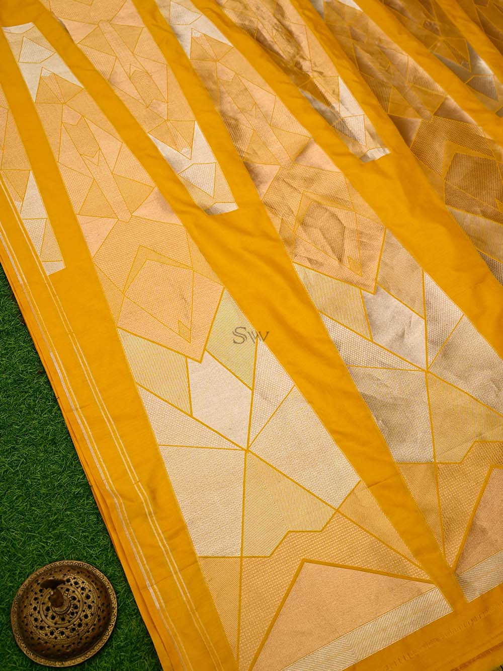 Yellow Silk Handloom Banarasi Lehenga - Sacred Weaves