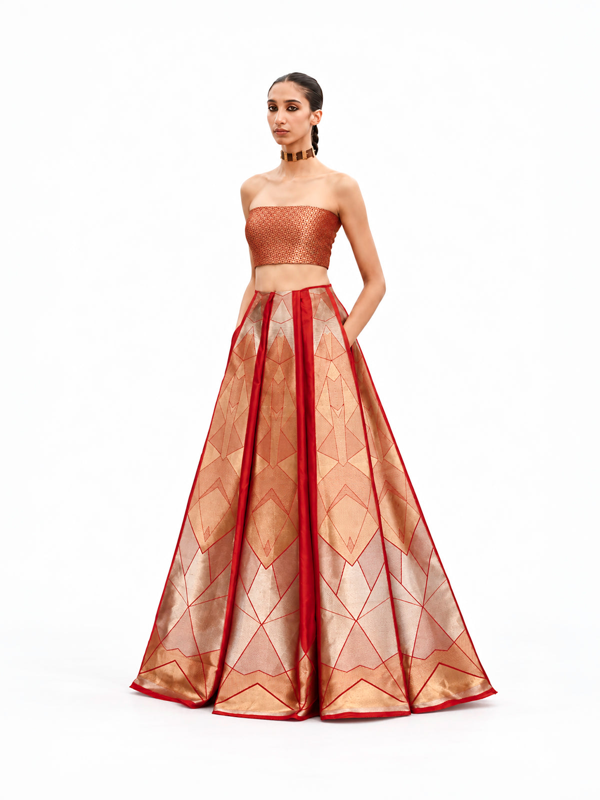 Red Silk Handloom Banarasi Lehenga - Sacred Weaves