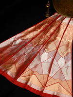 Red Silk Handloom Banarasi Lehenga - Sacred Weaves