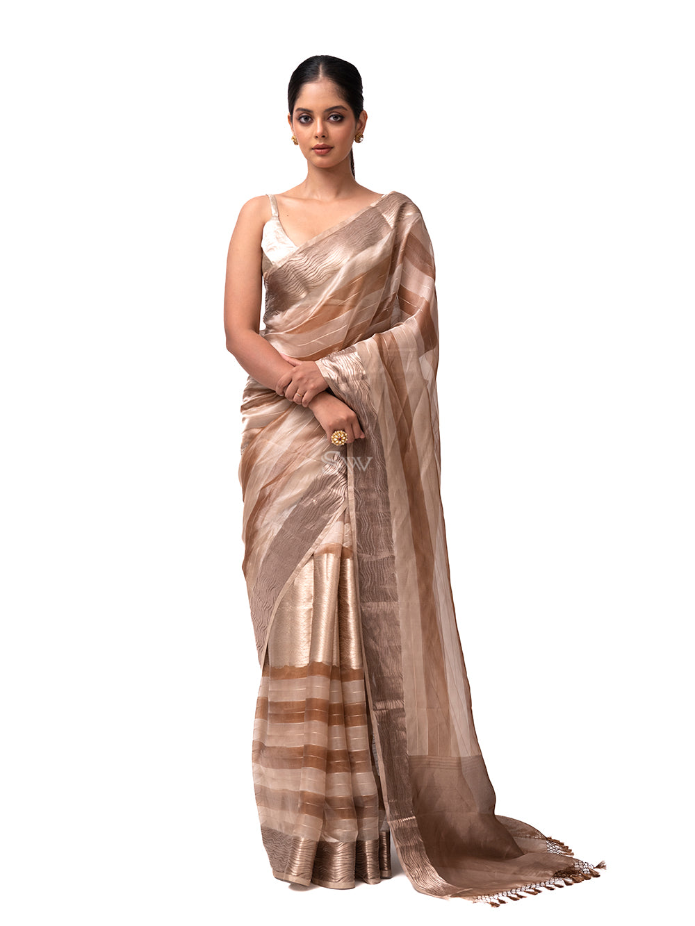 Pastel Peach Rangkat Tissue Handloom Banarasi Saree - Sacred Weaves