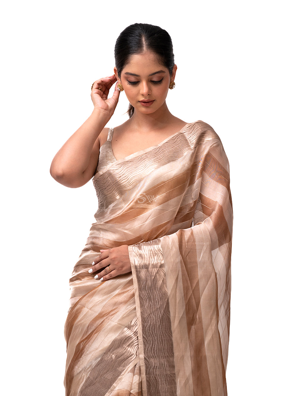 Pastel Peach Rangkat Tissue Handloom Banarasi Saree - Sacred Weaves