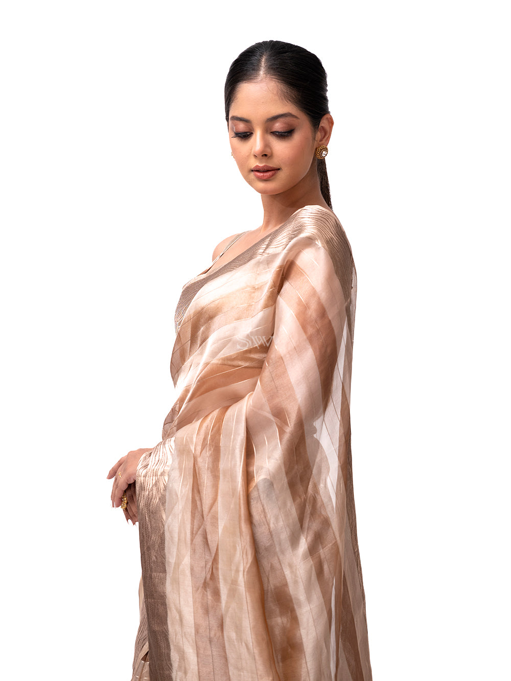 Pastel Peach Rangkat Tissue Handloom Banarasi Saree - Sacred Weaves