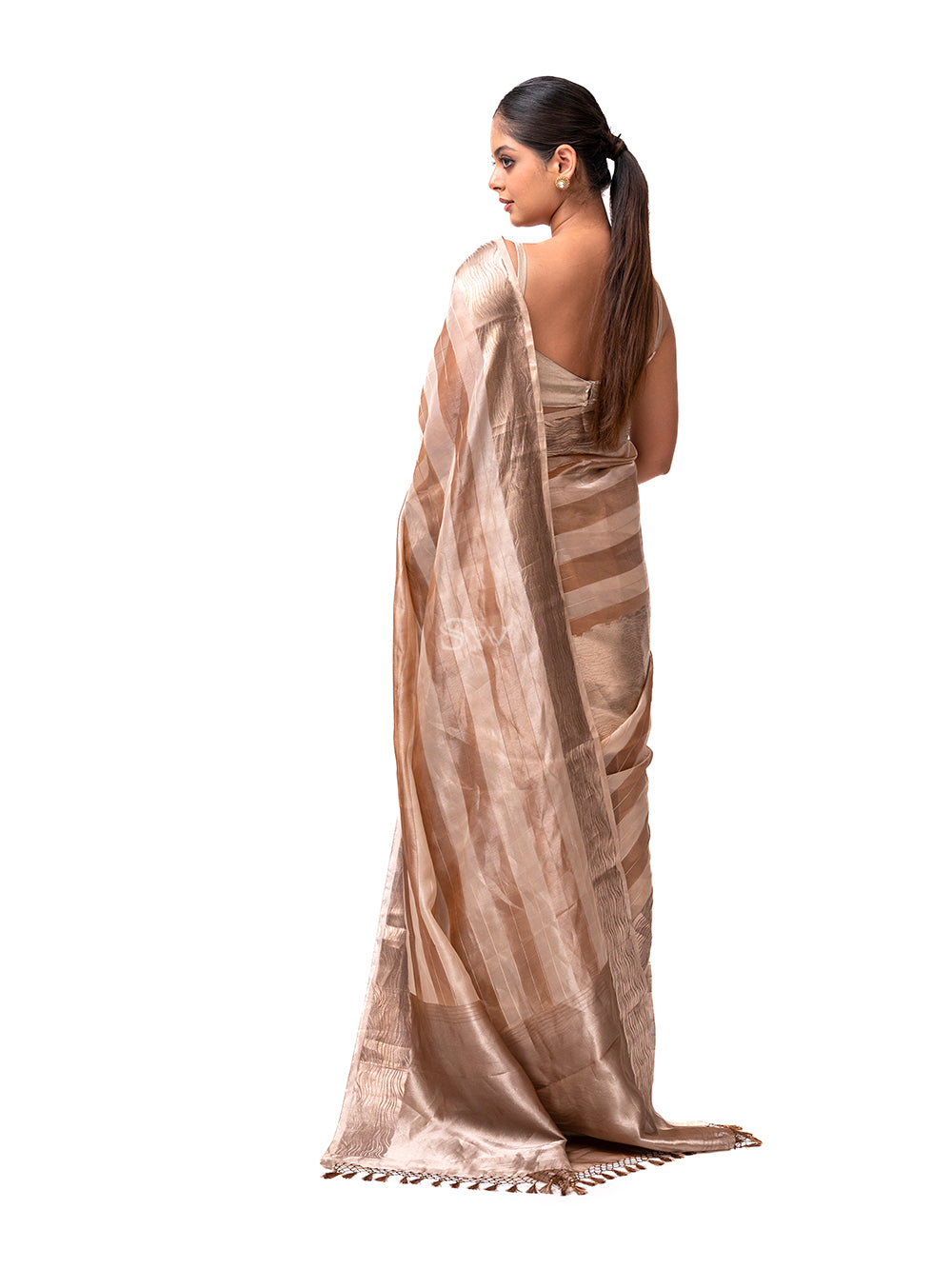 Pastel Peach Rangkat Tissue Handloom Banarasi Saree - Sacred Weaves