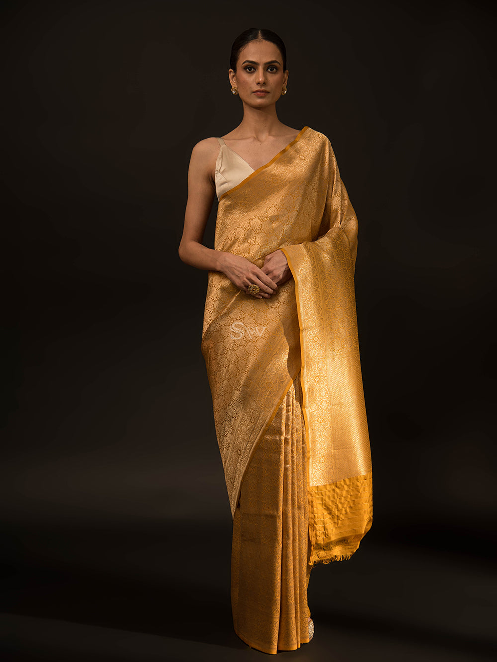 Mustard Katan Silk Brocade Handloom Banarasi Saree - Sacred Weaves