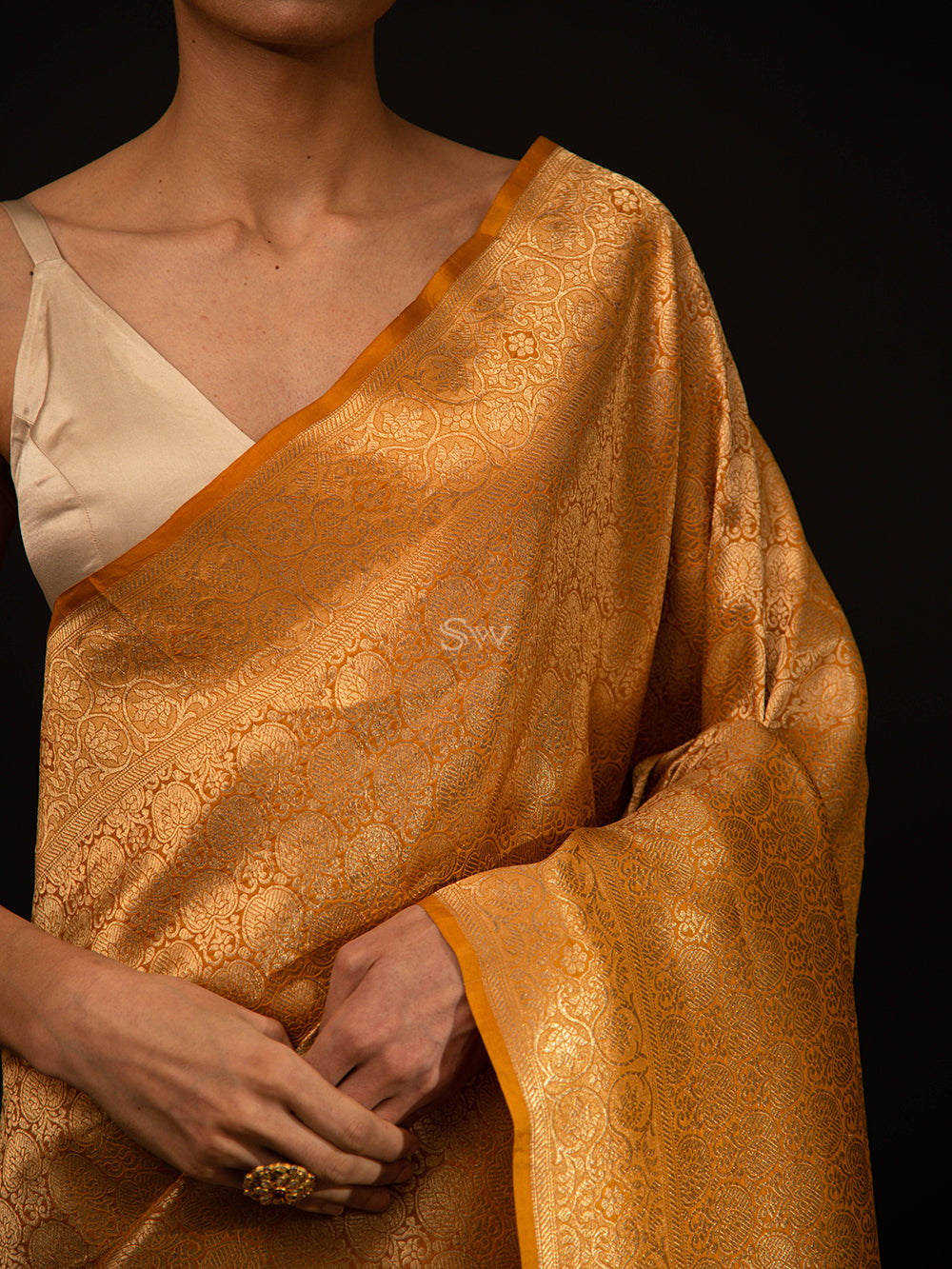 Mustard Katan Silk Brocade Handloom Banarasi Saree - Sacred Weaves