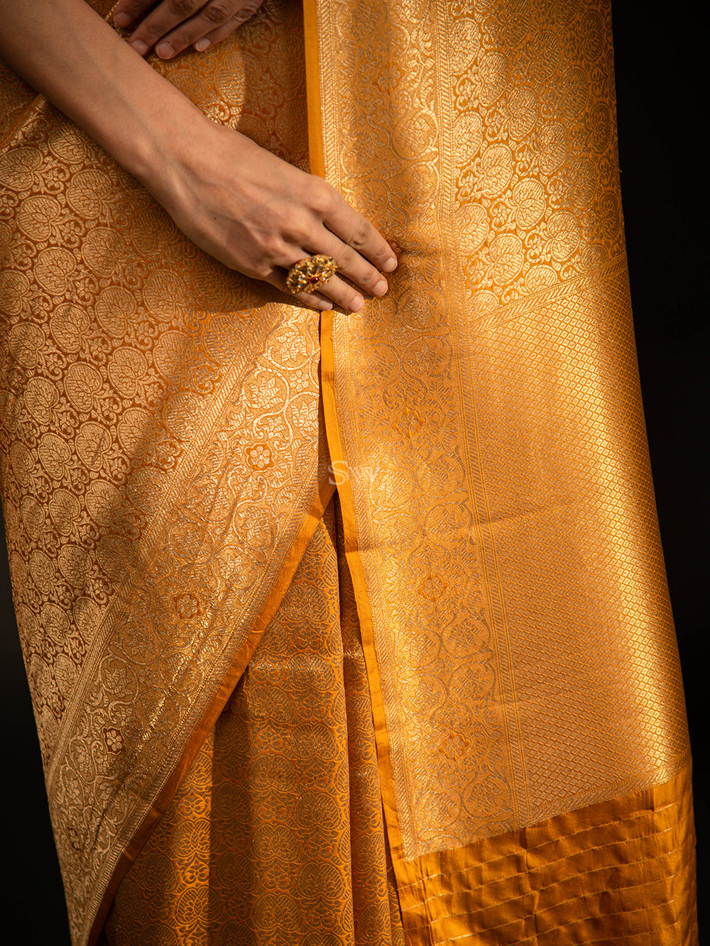 Mustard Katan Silk Brocade Handloom Banarasi Saree - Sacred Weaves