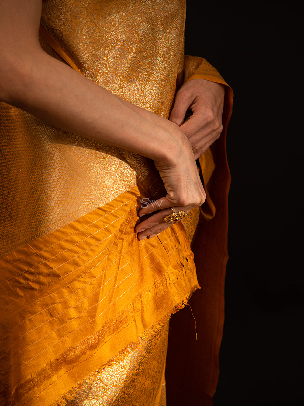 Mustard Katan Silk Brocade Handloom Banarasi Saree - Sacred Weaves