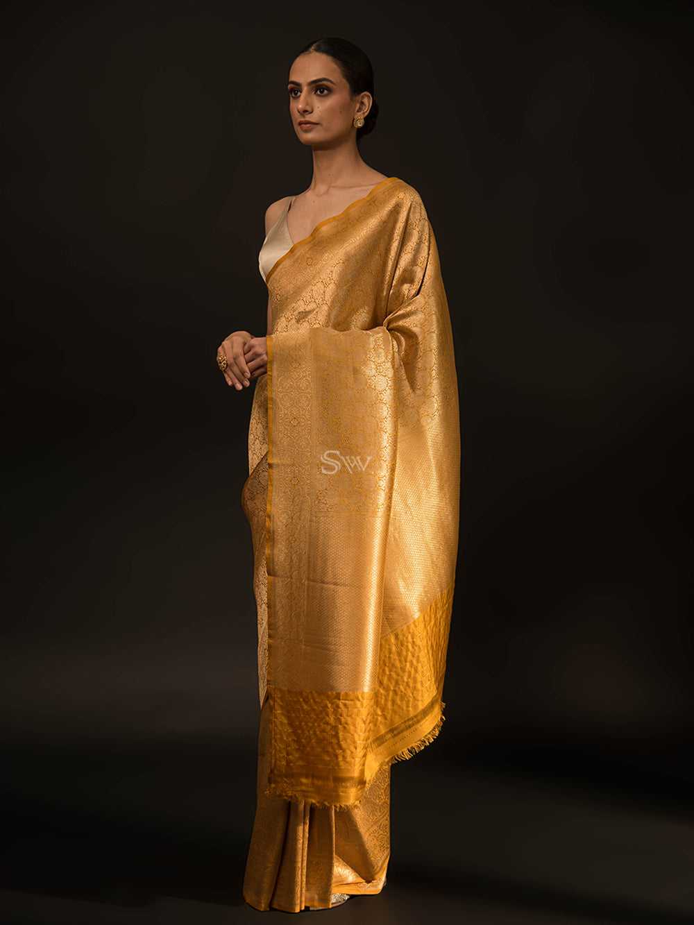 Mustard Katan Silk Brocade Handloom Banarasi Saree - Sacred Weaves