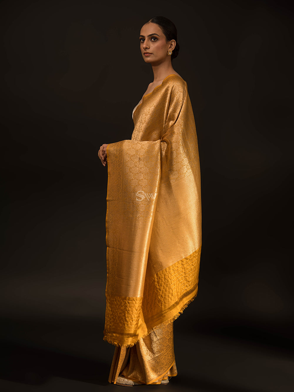 Mustard Katan Silk Brocade Handloom Banarasi Saree - Sacred Weaves