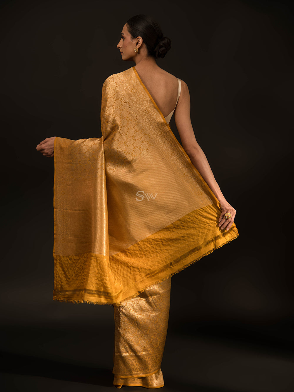 Mustard Katan Silk Brocade Handloom Banarasi Saree - Sacred Weaves