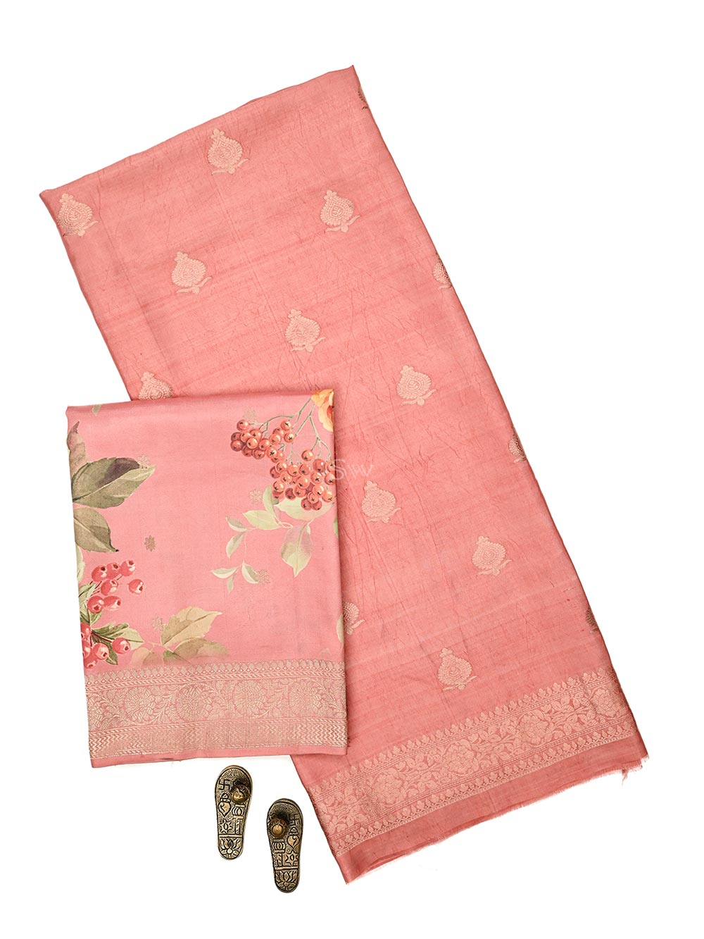Peach Booti Silk Handloom Banarasi Suit - Sacred Weaves