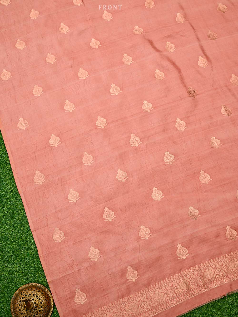 Peach Booti Silk Handloom Banarasi Suit - Sacred Weaves