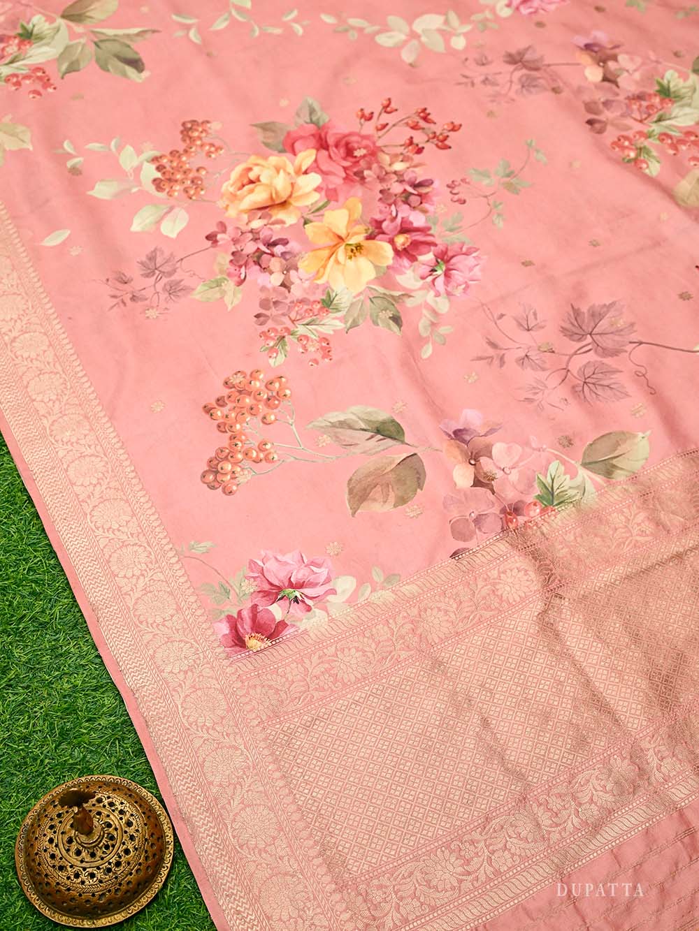 Peach Booti Silk Handloom Banarasi Suit - Sacred Weaves