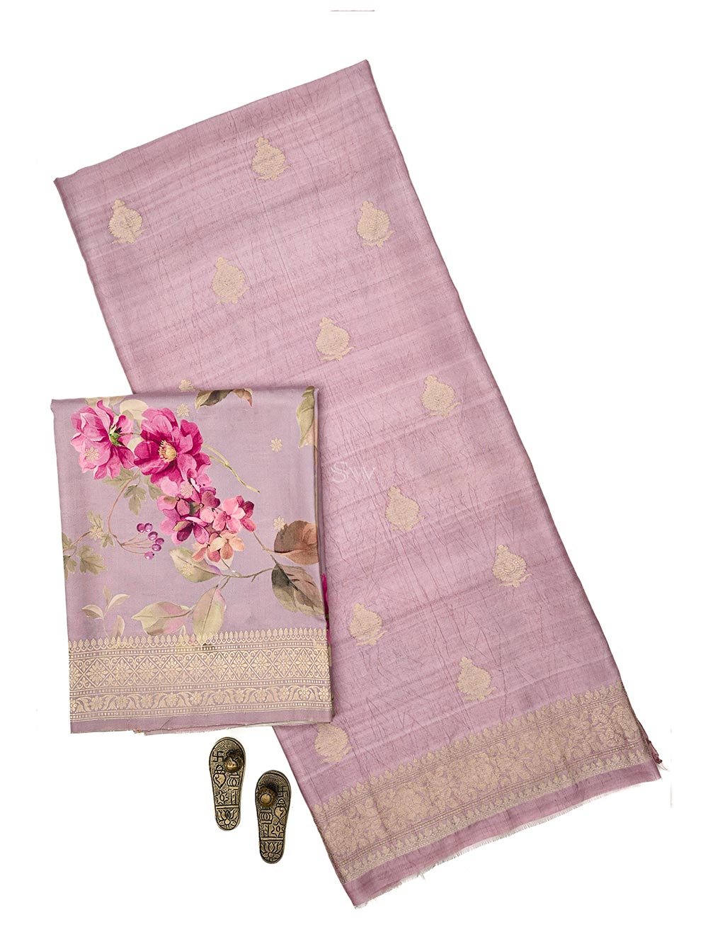 Pastel Pink Booti Silk Handloom Banarasi Suit - Sacred Weaves