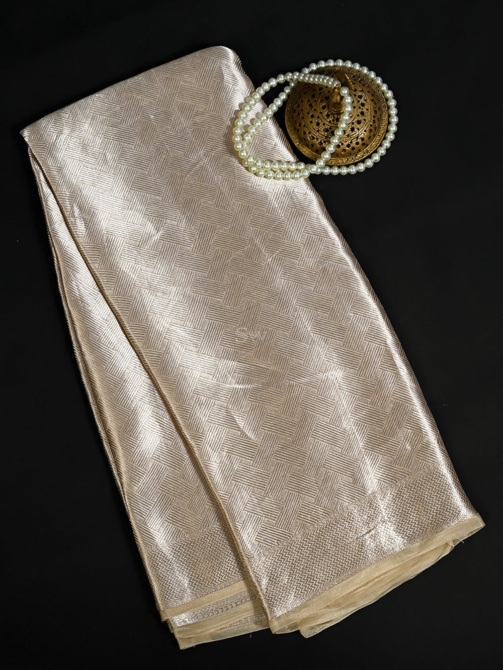 Beige Tissue Brocade Handloom Banarasi Saree - Sacred Weaves