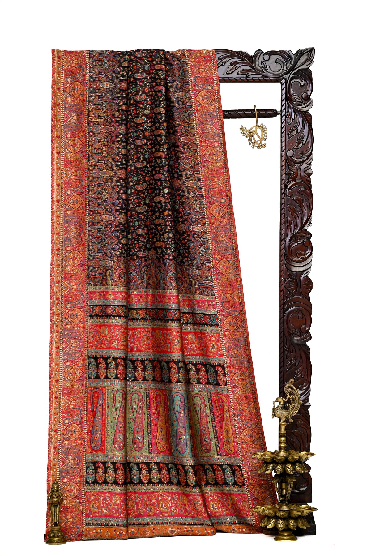 Black Jaal Pashmina Moonga Silk Handloom Banarasi Saree