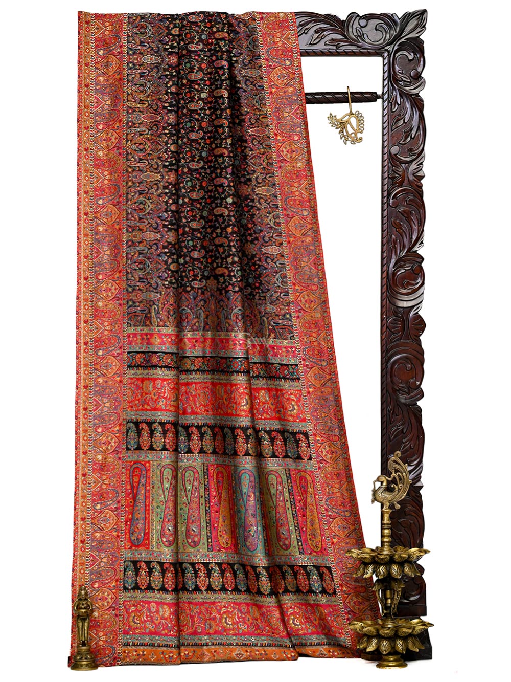 Black Jaal Pashmina Moonga Silk Handloom Banarasi Saree