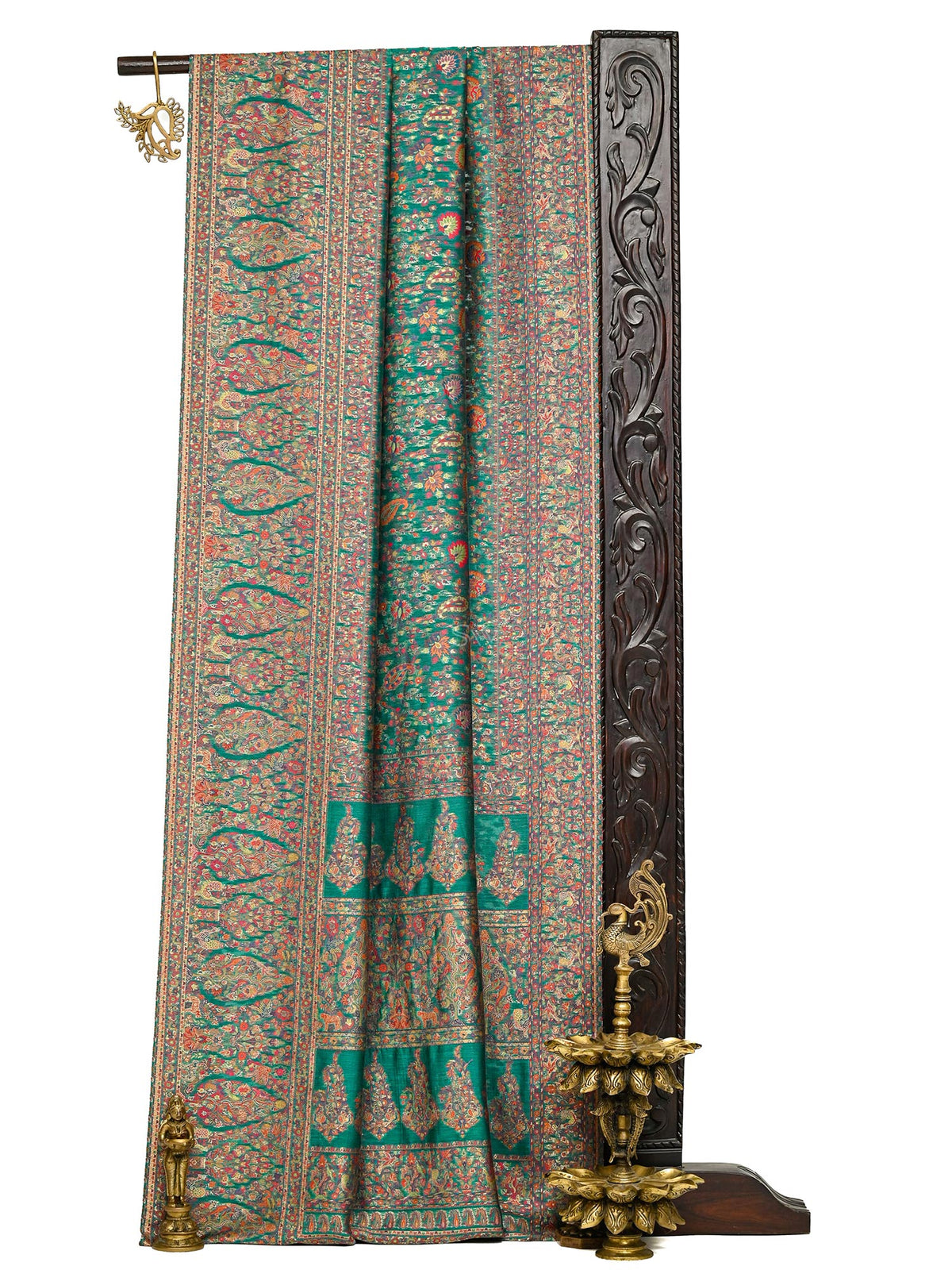 Teal Green Jaal Pashmina Moonga Silk Handloom Banarasi Saree