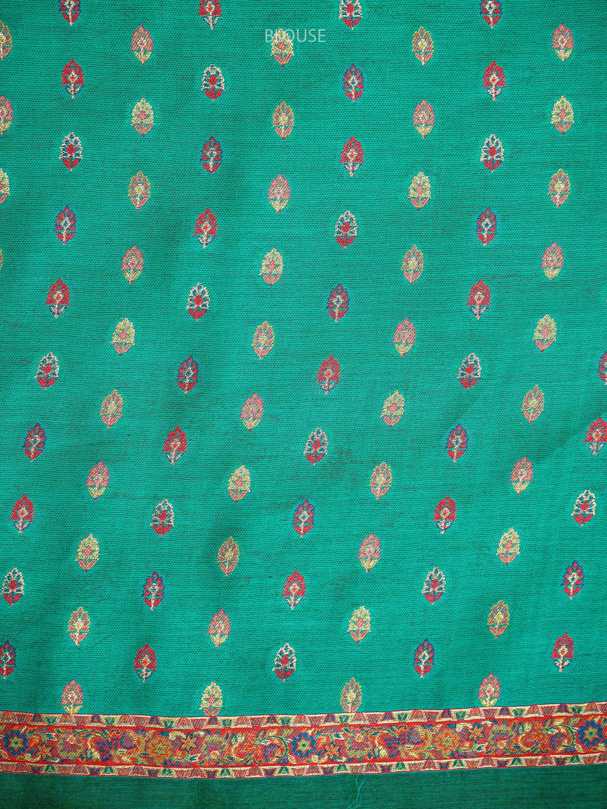 Teal Green Jaal Pashmina Moonga Silk Handloom Banarasi Saree