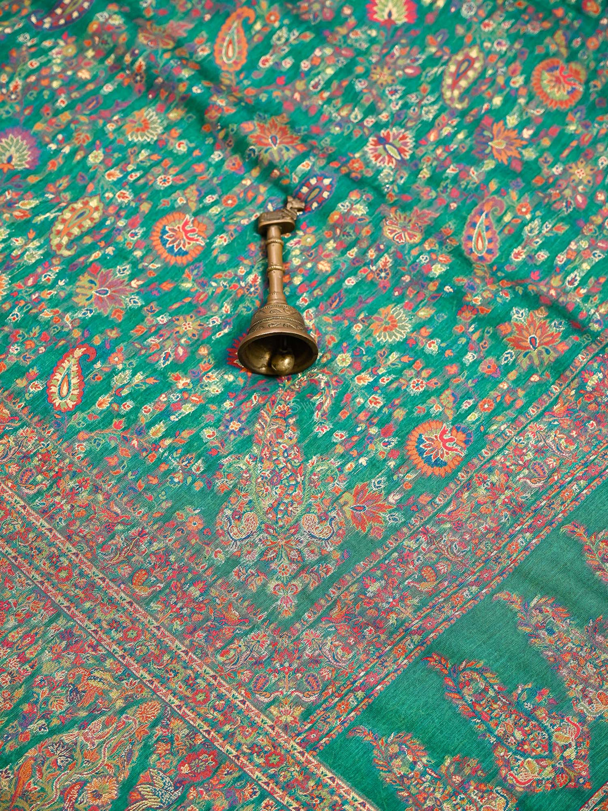 Teal Green Jaal Pashmina Moonga Silk Handloom Banarasi Saree