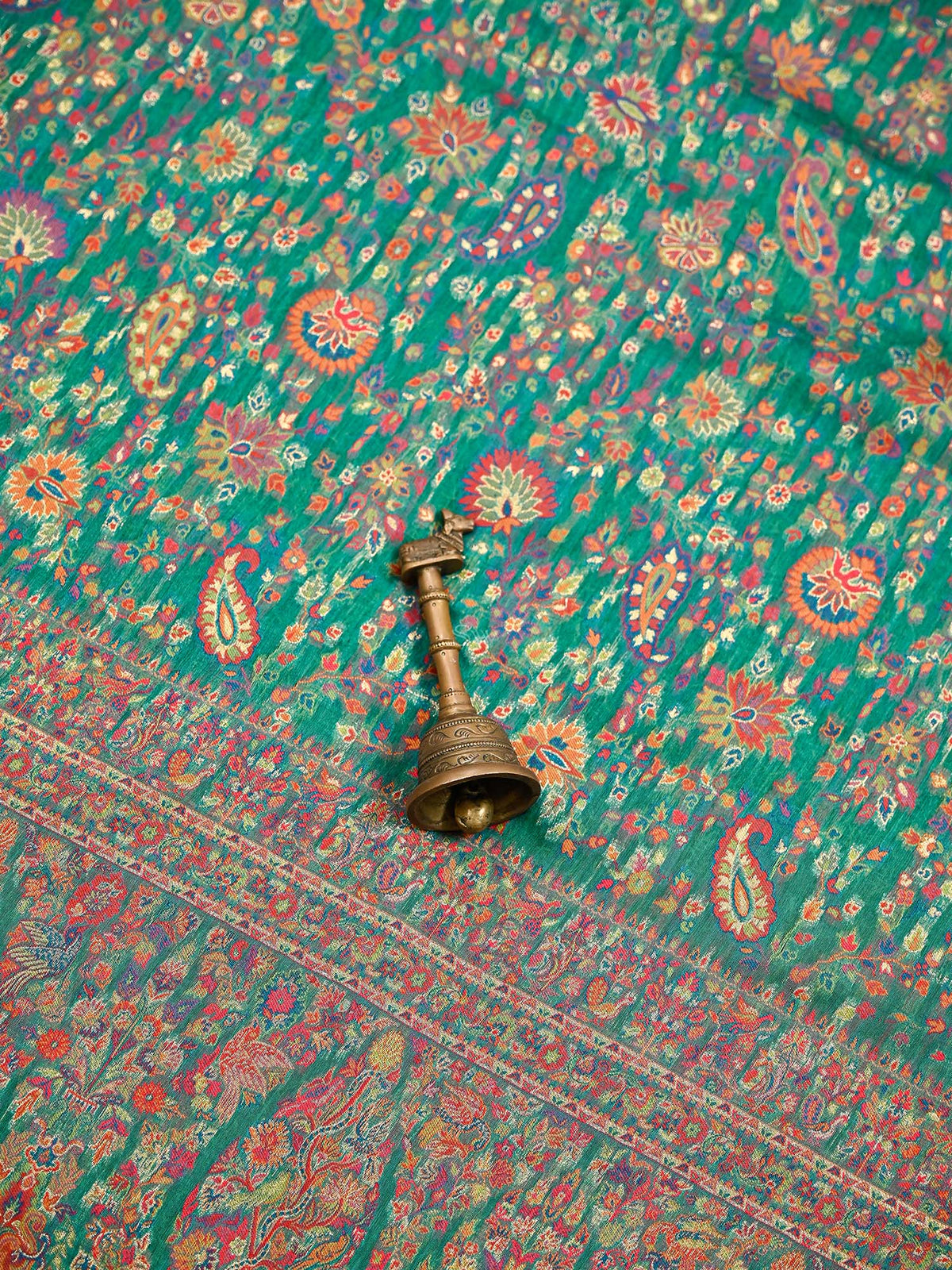 Teal Green Jaal Pashmina Moonga Silk Handloom Banarasi Saree