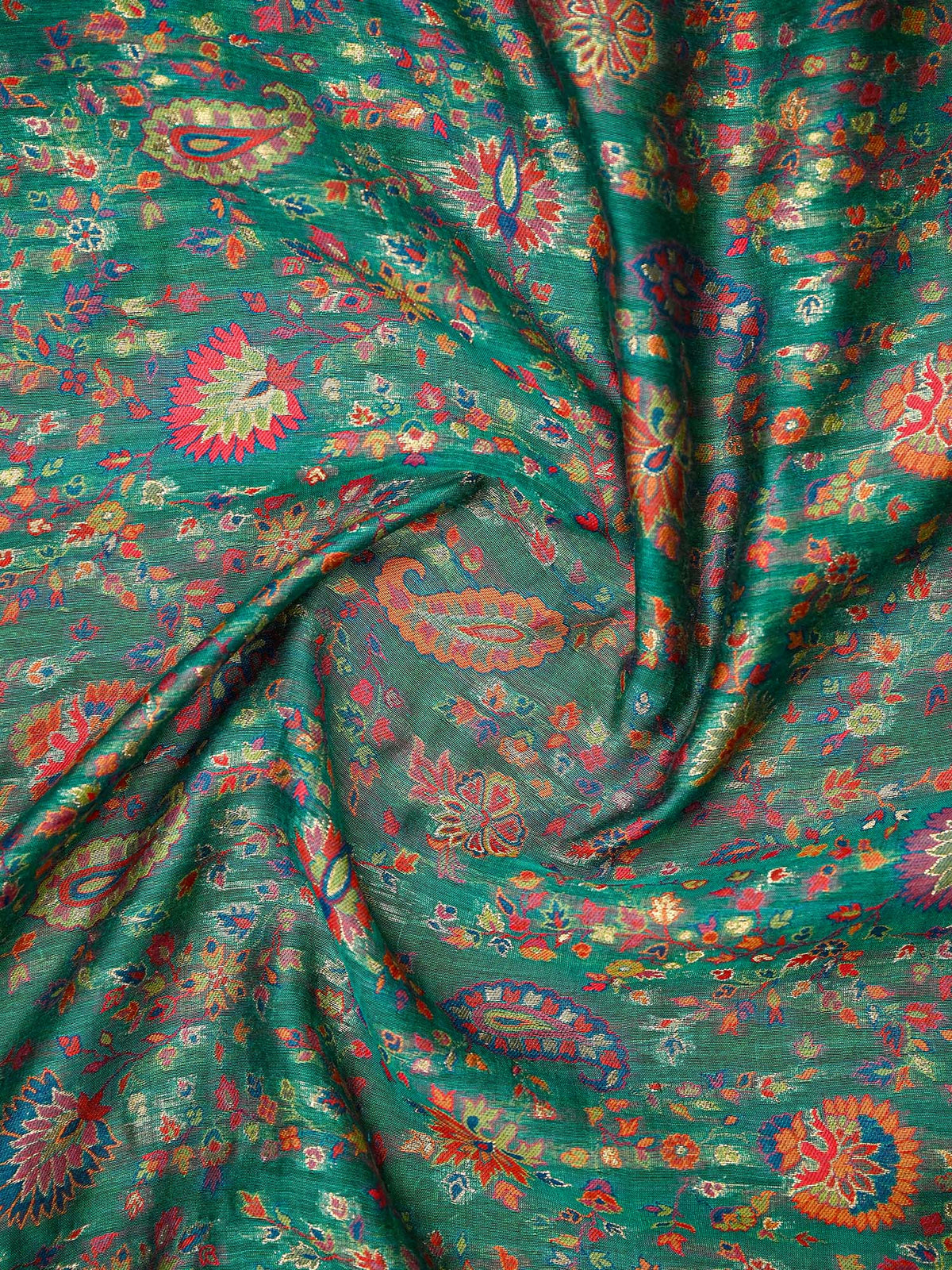 Teal Green Jaal Pashmina Moonga Silk Handloom Banarasi Saree