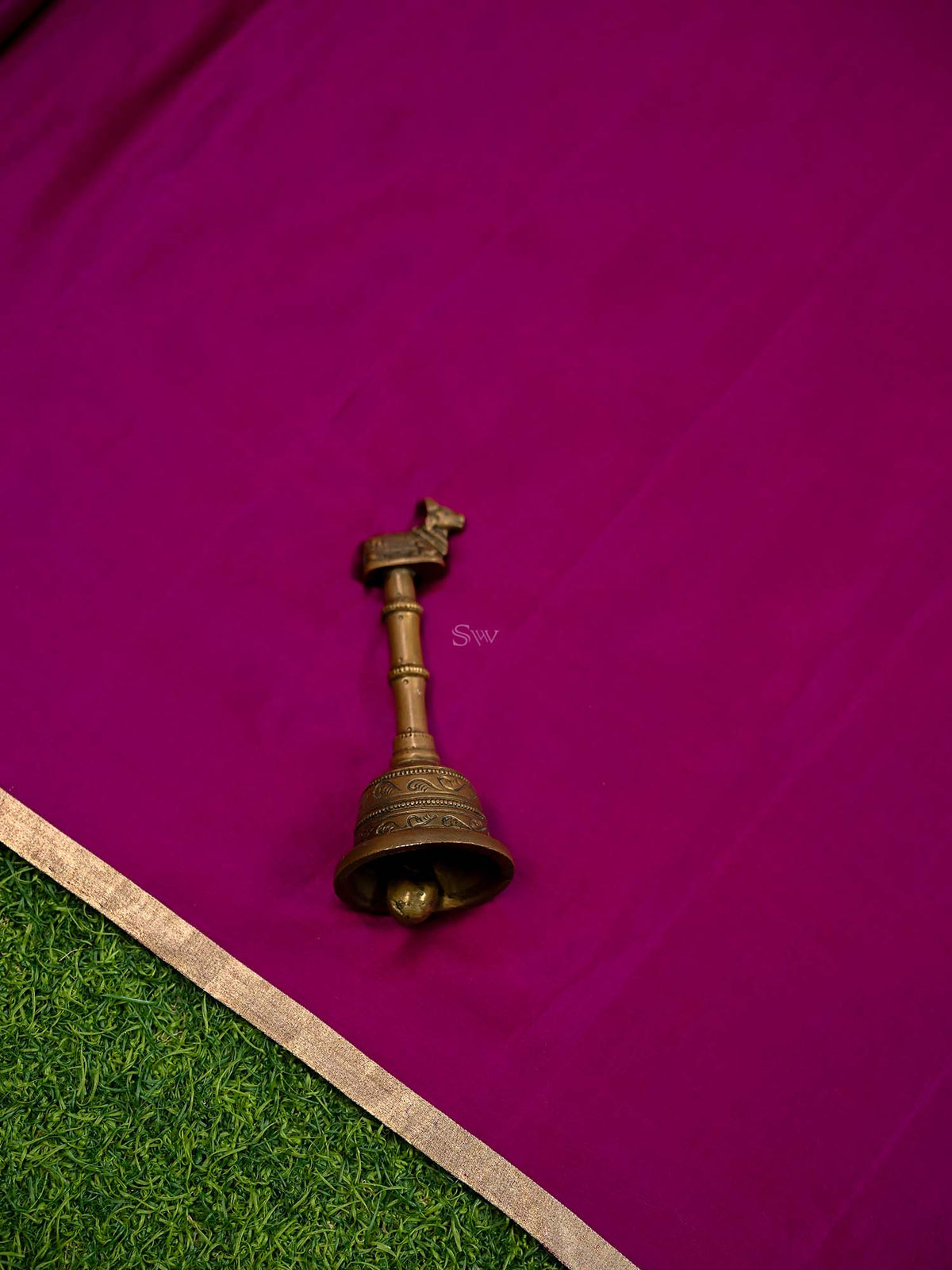 Dark Magenta Plain Satin Silk Handloom Banarasi Saree